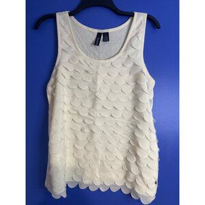 Fun & Flirt Women’s Medium Cream Scalloped Layered Tank Top Textured Sleeveless